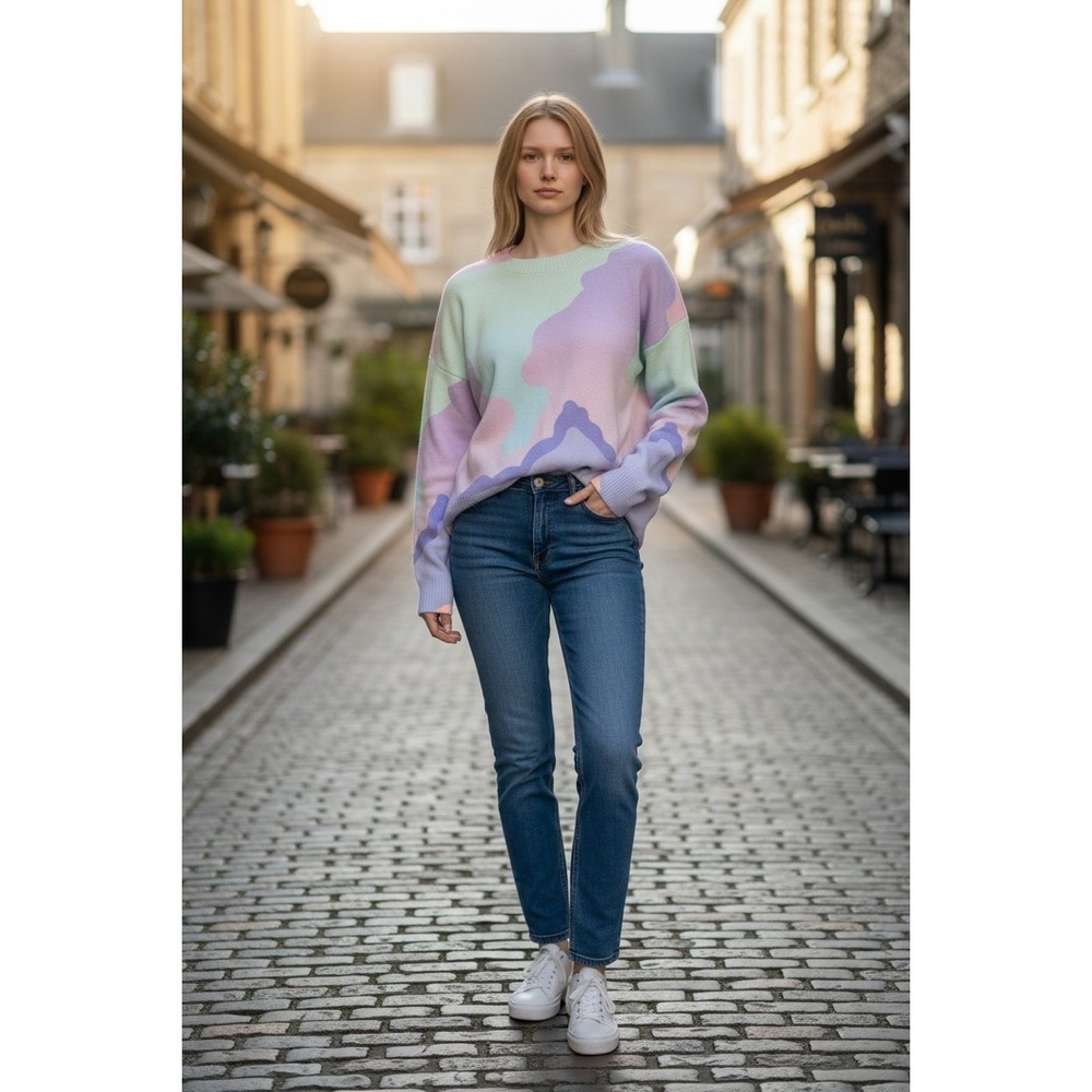 Cider Pastel Abstract Cloud Wool Blend Knit Sweater Size Large NWT